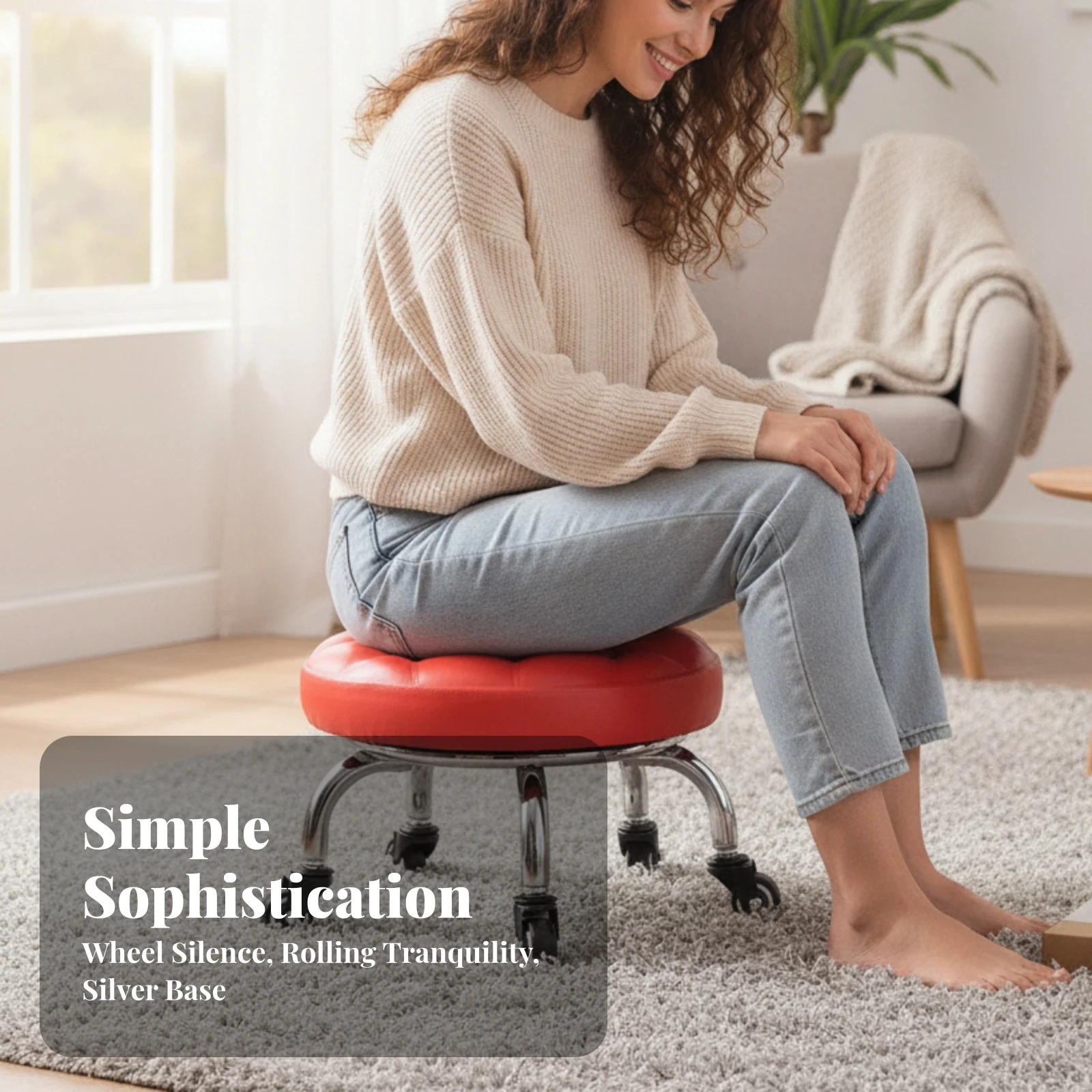 Rolling Stool with Caster Wheels Soft Round Stool with Caster Wheels Low Rolling Seat Knee-Friendly 250lb Capacity
