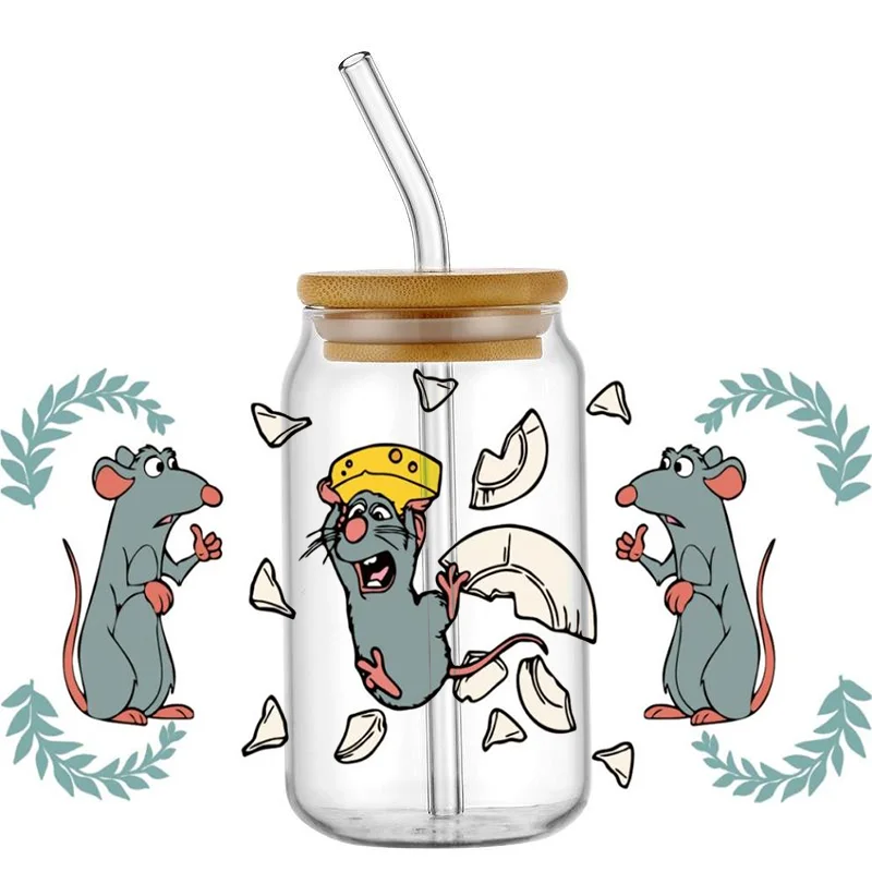 Miniso Cartoon Ratatouille Pattern UV DTF Transfer Sticker Waterproof Transfers Decals For 16oz Glass Cup Wrap Stickers