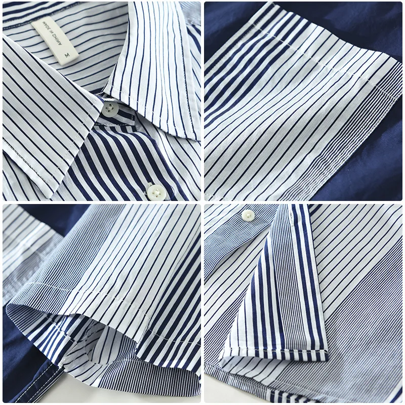 2024 Spring Summer New Patchwork Casual Striped Short Sleeve Shirts Men Clothing Thin Comfortable Cotton Streetwear CM8032