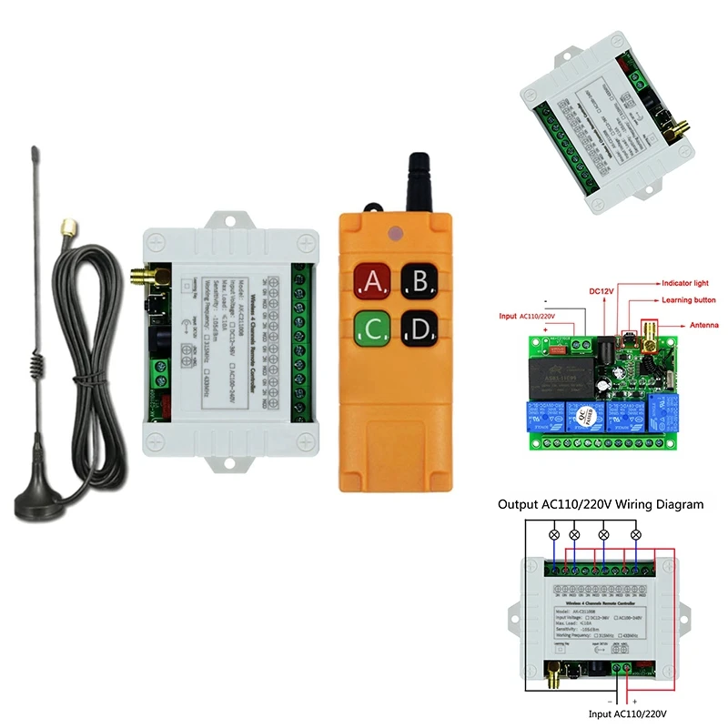 

4CH RF Wireless Remote Control Switch Receiver With 2000M Long Distance Remote Controller Suckers Antenna