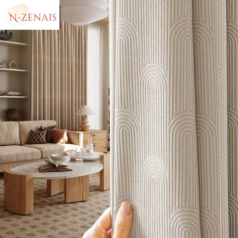 

New U-shaped Chenille Cotton Linen Simple Modern luxury curtains for living room bedroom dining Blackout Window Fabric Custom