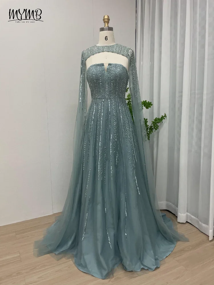 MYMB élégant vert classique Cape manches a-ligne robes fille nouveauté Tulle superposition Aline robes de soirée pour les femmes fête élégante