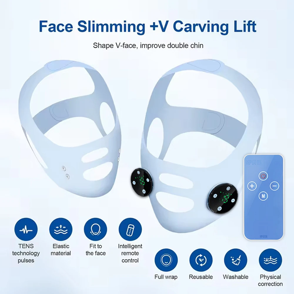 EMS อุปกรณ์ยกกระชับใบหน้า Face Slimming BANDAGE สายรัดนวดหน้า Double Chin อุปกรณ์กําจัด V Line Lift เข็มขัด Skin Care เครื่องมือ