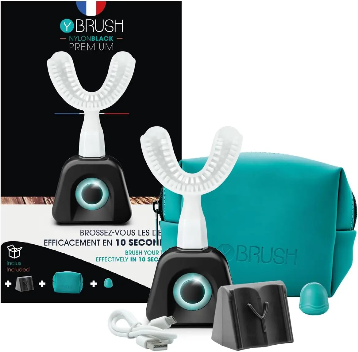 Y-Brush - Electric Toothbrush  Y-Shaped Brush  3 Months Battery Life - NylonBlack Premium Pack