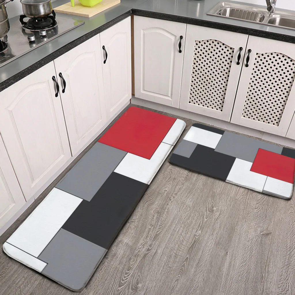 Original Colorblock Red Black Gray White Kitchen Mat Floor Carpet Fashion Simple  House Modern Home Decor   ﻿