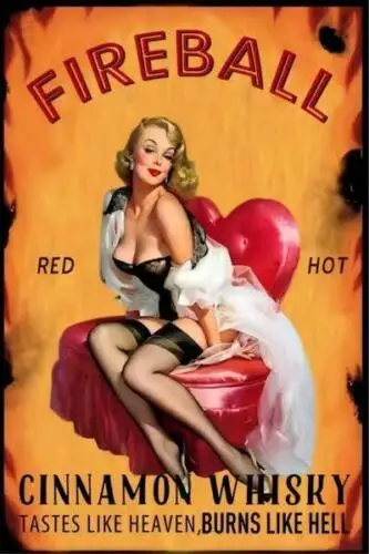 FIREBALL METAL TIN SIGN CINNAMON WHISKY MAN CAVE 
