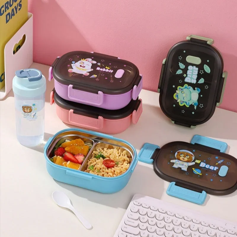 Lunch Box 900ML Stainless Steel Sealed Bento Box Kids School Office Picnic Cute Portable Food Container High Capacity Tableware