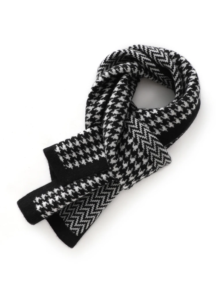 Immagine 3: TLOML Sciarpa da donna in cashmere 100% Autunno Inverno Mille uccelli Griglia Scialle lungo Stile casual Morbida calda Comoda Sciarpa classica chic