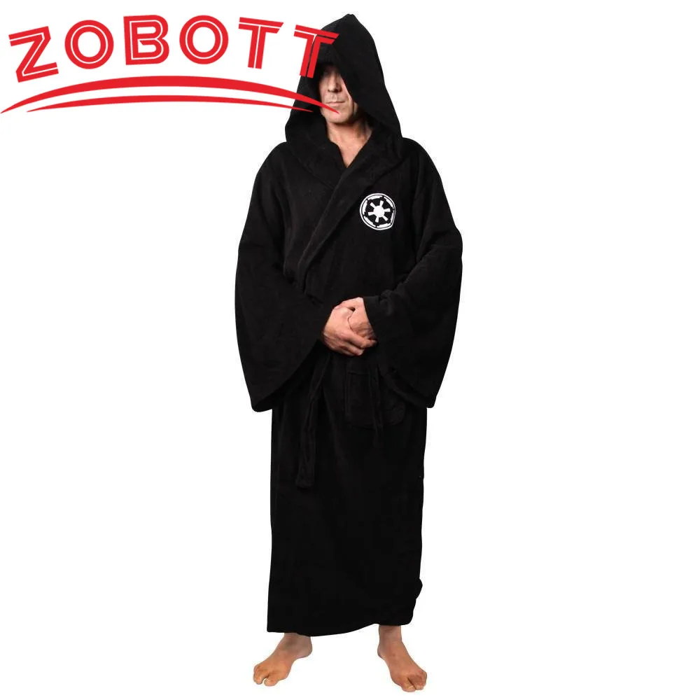 Male Flannel Robe Male With Hooded Thick Star Dressing Gown Jedi Empire Men\'s Bathrobe Winter Long Robe Mens Bath Robes Homewear