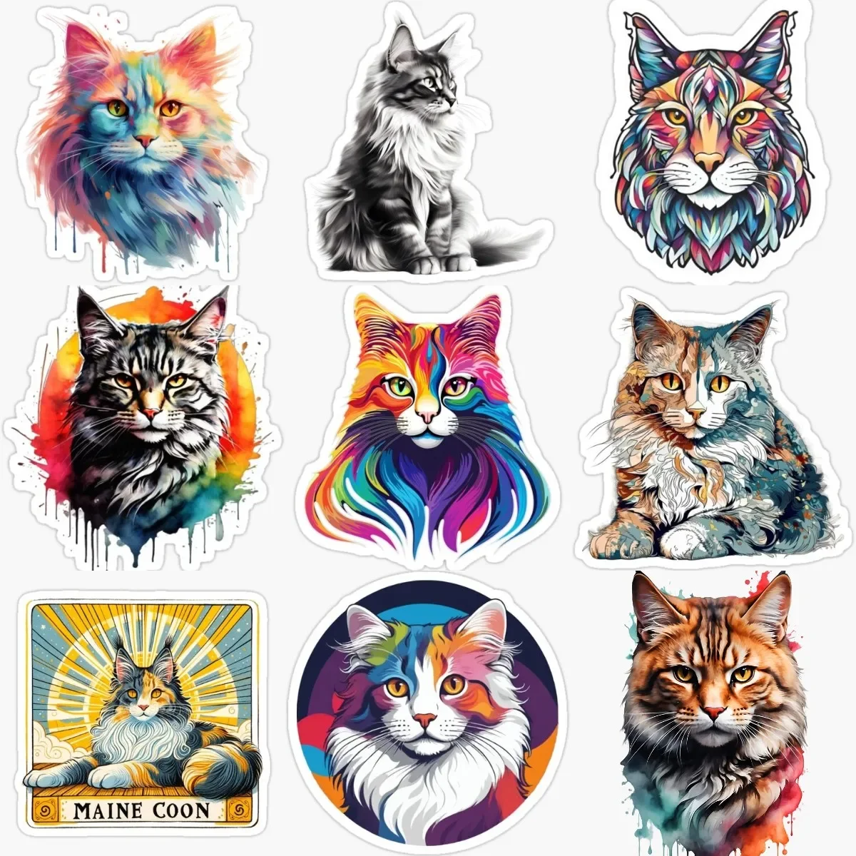 

Cute Pets Maine Coon Cat Creative PVC Stickers for Decorate Car Van Fridge Window Helmet Bicycle Helmet Bumper Decal