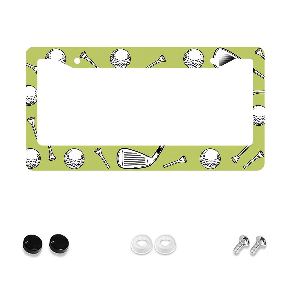 

1pc Green Color Golf Ball and Club Pattern 2 Hole License Plate Frame, Aluminum Material, 6x12 Inches, with Screw