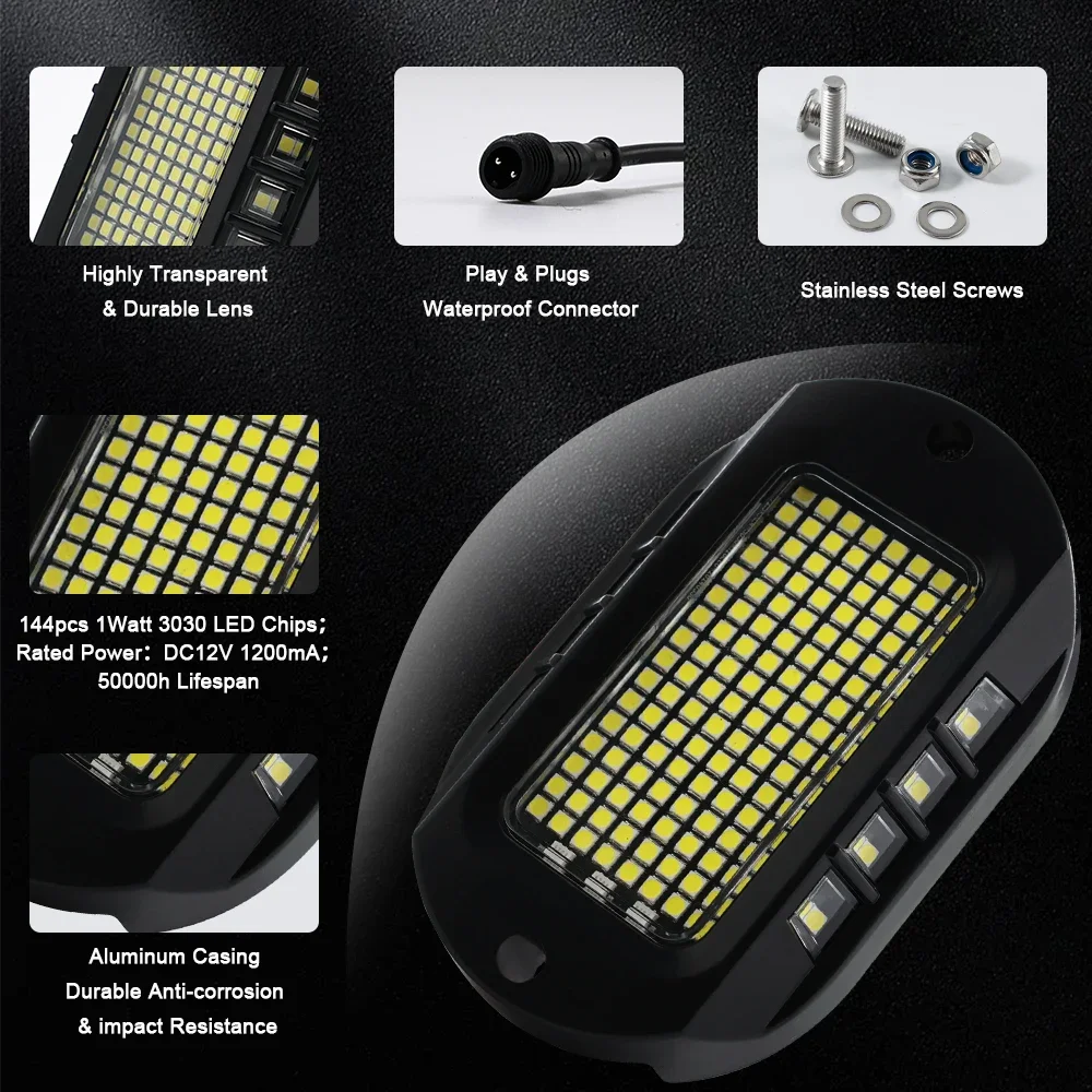 

Sell Well Kingshowstar 4pcs 219 LED Chips Ultra-Bright White Rock Light 12V Right Aluminium Alloy Tuning Light New UTV Car Acces