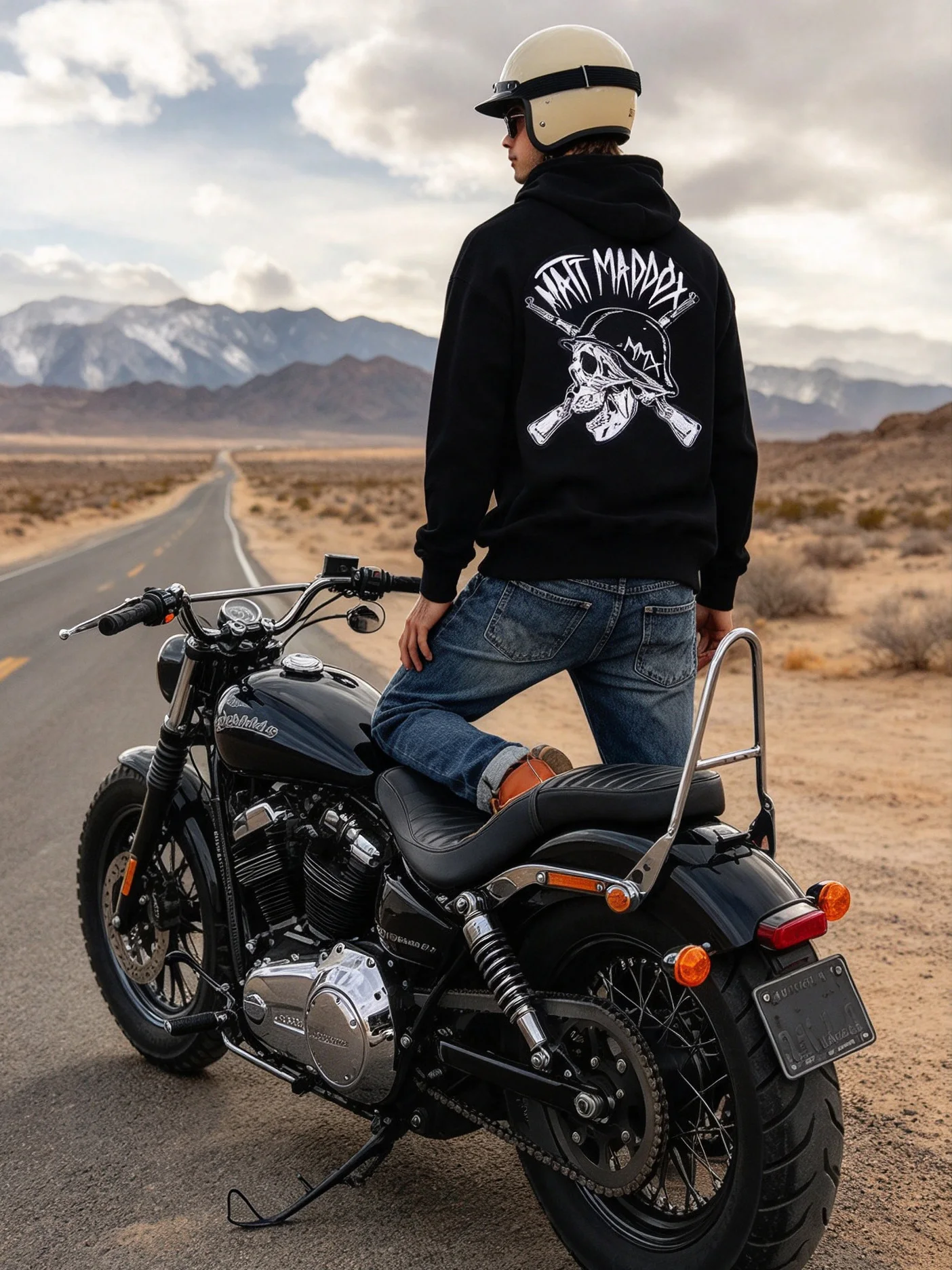 Autumn Winter Loose Fit Punk Embroidery Hoodie Men's Heavy Stitching Skull Logo Street Style Casual Cotton Sweatshirt