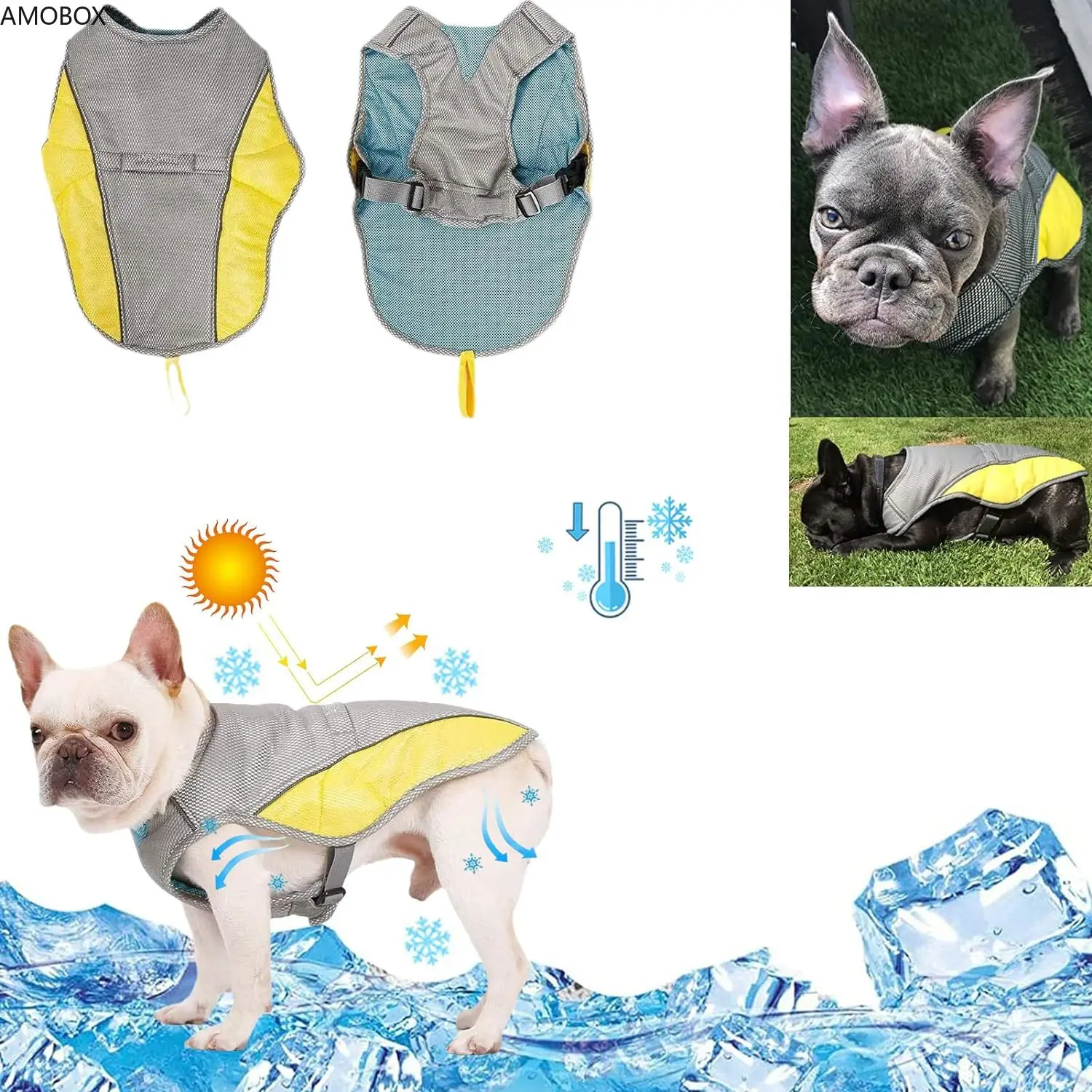 AMOBOX-Cooling Vest with Harness Hole for Pet Dog,Mesh Coat,Safety Reflective Stripe, Outdoor Puppy Jacket, Sun-Proof, Anti Heat