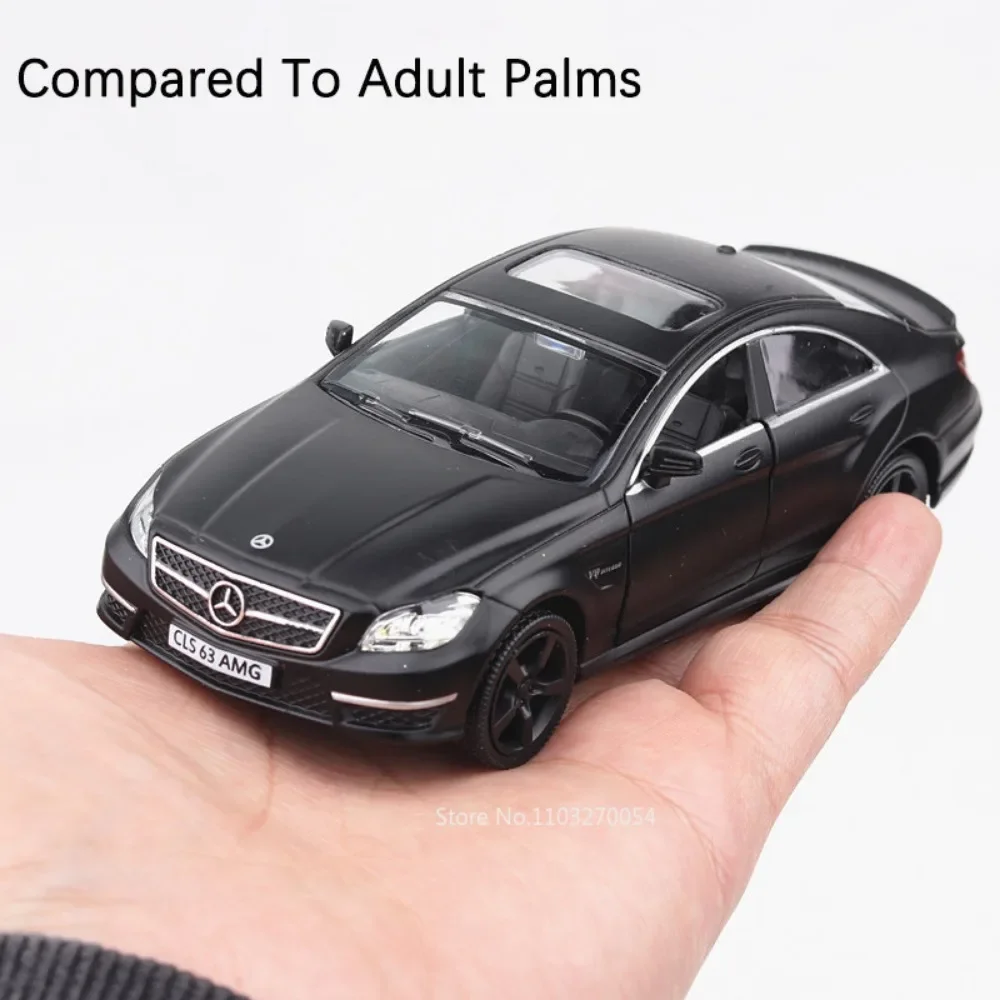 1/36 Mercedes Benz CLS AMG Model Car Toys Diecast Alloy Vehicle Metal Body Rubber Tire Doors Opened Pull Back Toy Gifts for Kids