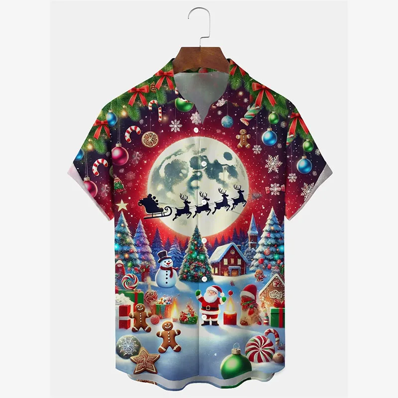 

Веселый Рождественский фестиваль, модная рубашка, мужская одежда, гавайские рубашки с принтом оленей и Санта-Клауса, забавные рубашки с динозаврами из мультфильма