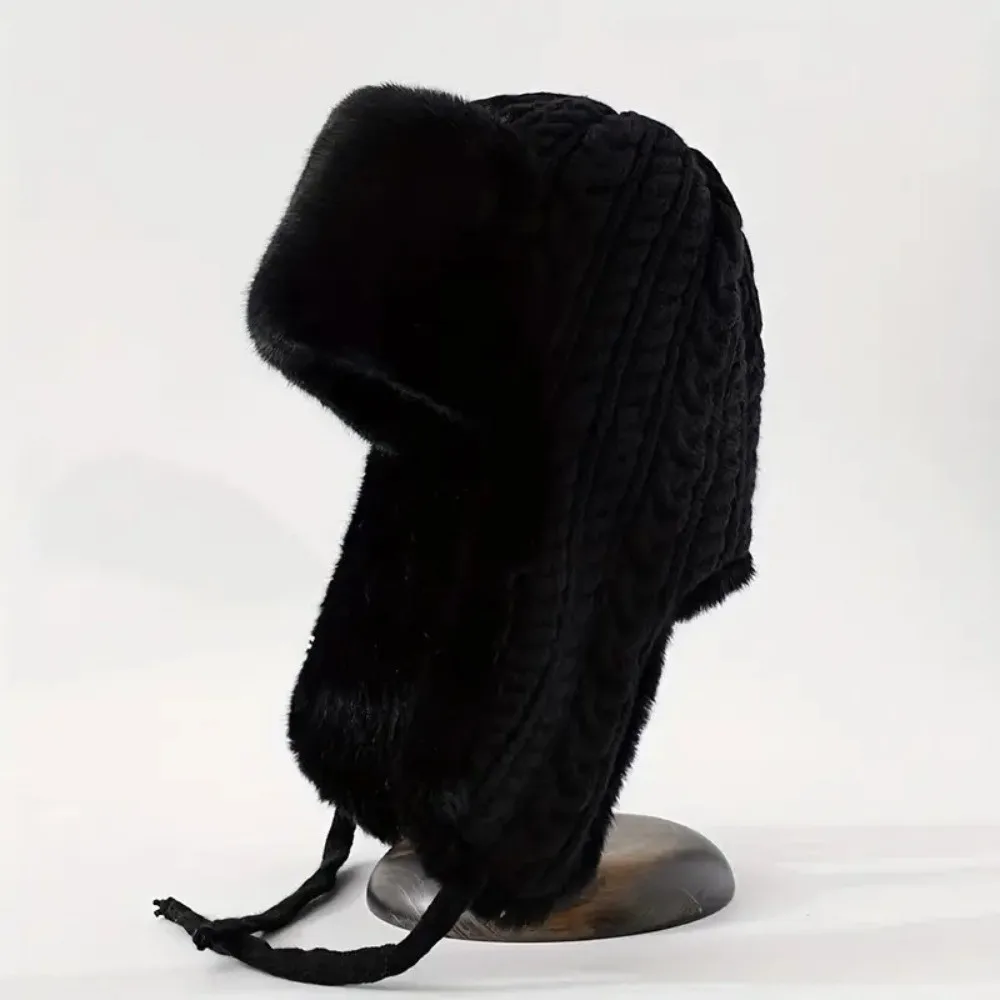 

Fashion Warmth Extended Ear Protection Hat Knitted Thickened Plush Hood Cap Lei Feng Hat For Women