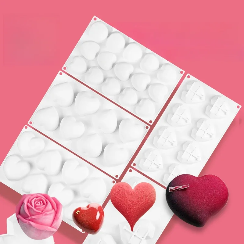 Valentine's Day Elbow Love Shape French West Point Baking Mousse Proposal Diamond Heart Cake Rose Silicone Mold