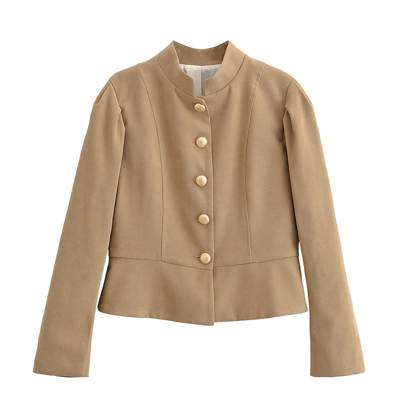 Stehkragen-Knopfjacke für Damen, Elegante Langarm-Einreiher-Jacke für den Frühling, Modische Damen-Oberbekleidung – Detail 3