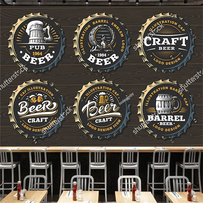 Vintage Wood Beer Cover Label Wallpaper Industrial Decoration Mural Bar Party KTV Restaurant Background Wall Papel De Parede