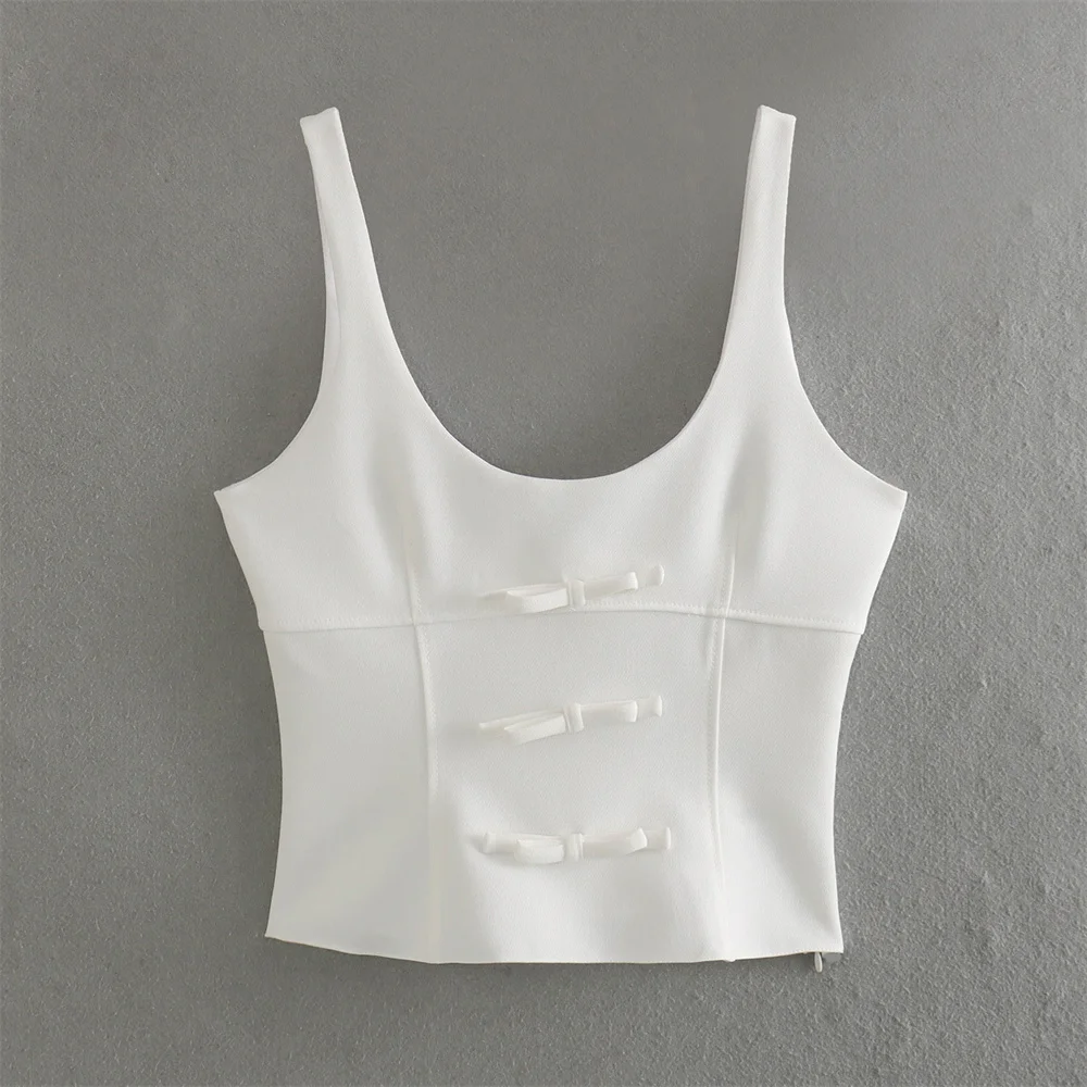 

Taop&Za 2024 Spring New Product Women's Fashion Casual Versatile Slim Fit Top with Front Bow