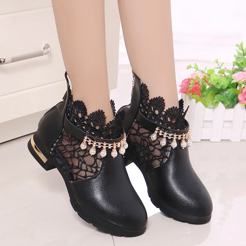 Zapatos NiñaGirl Leather Shoe New Lace Princess Shoes Fashion Ankle Boot Mesh Performance Shoe Lolita Shoes Kid Shoes Mary Jane