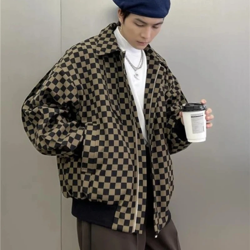 

Повседневная осенняя куртка для мальчиков, пальто в шахматном стиле в бейсбольном стиле с острым студенческим дизайном
