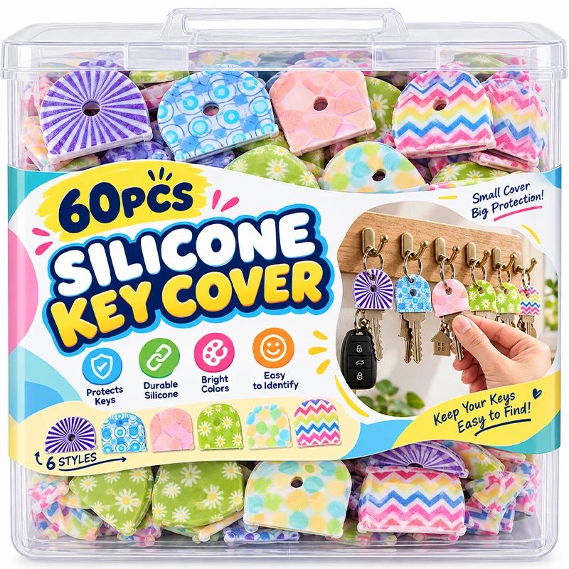 60/6x Mini Silicone Key Identification Marker Tags Caps Cartoon House Non Slip Key Head Sleeve Home Office Door Key Chain Decora