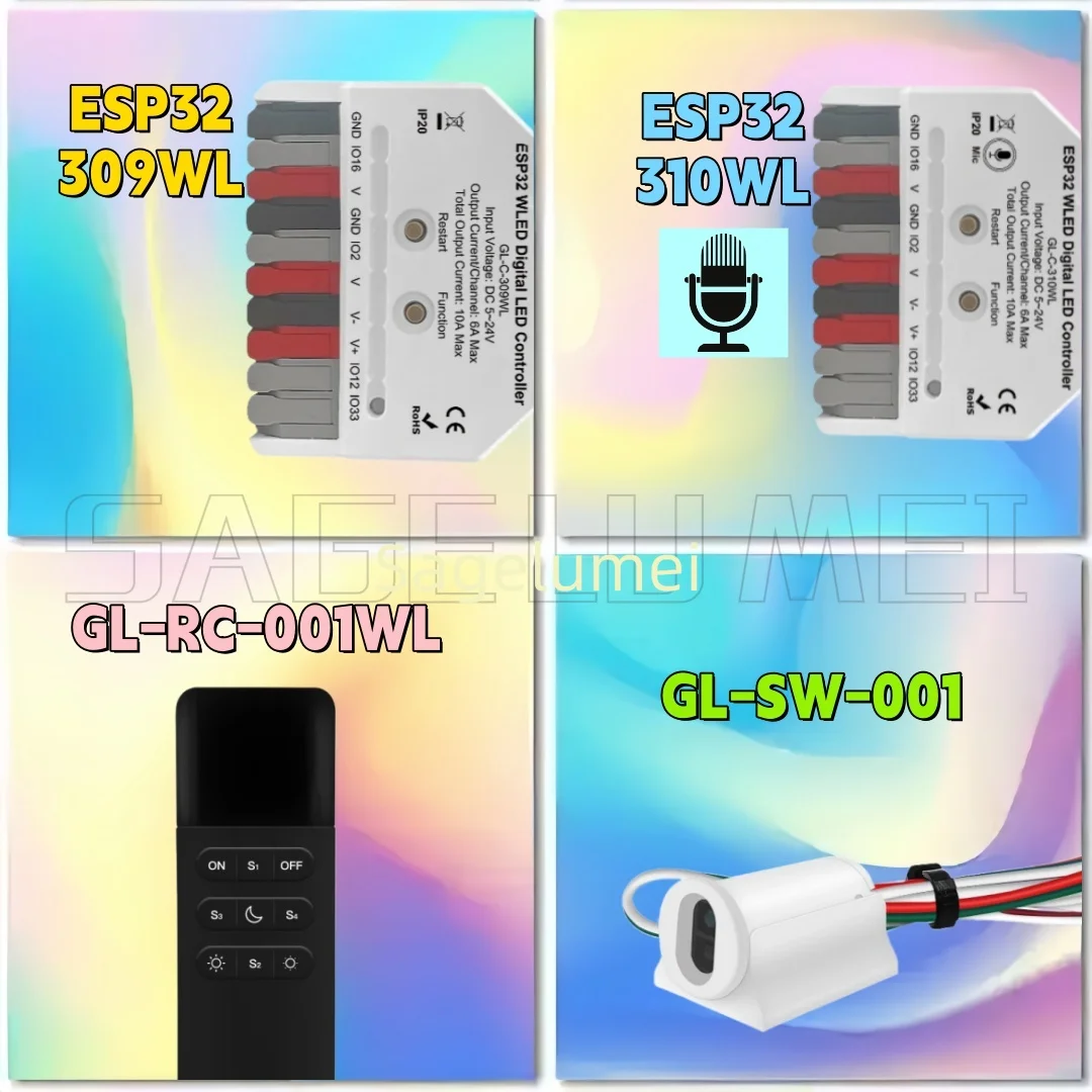 GLEDOPTO ESP32 Mini WLED Controller GL-C-309WL/310WL DIY Music Dynamic RGB Lighting for WS2811 WS2812 SK6812 TM1814 Strip Lights