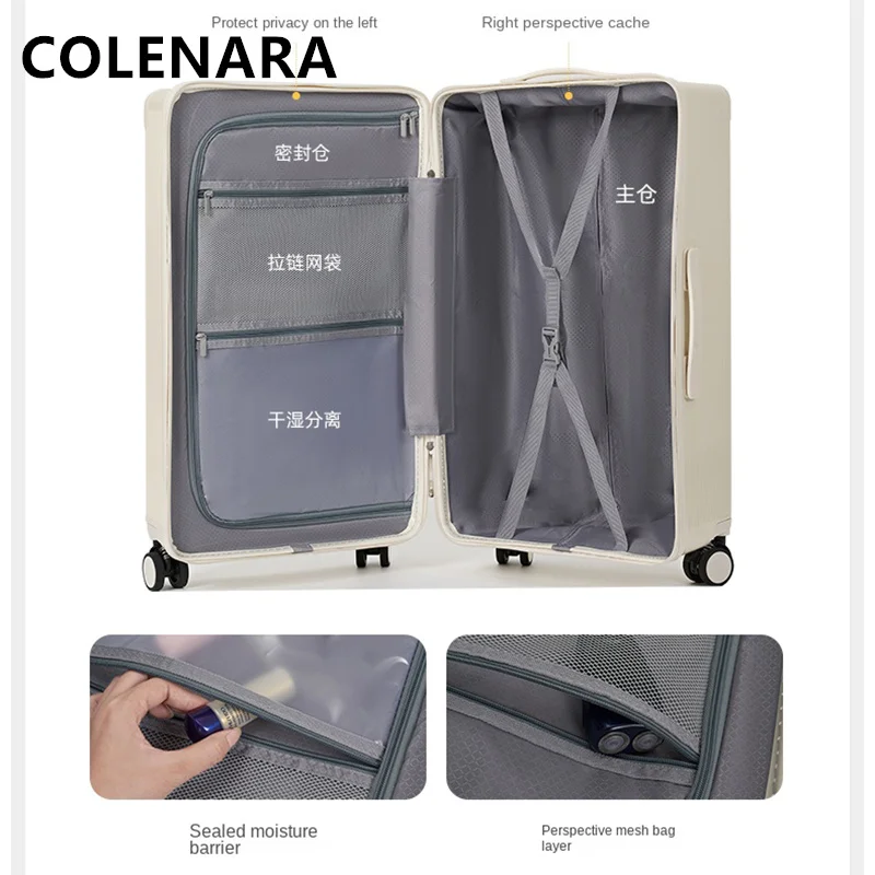 COLENARA Rolling Luggage Aluminum Frame Trolley Case Front Opening Laptop Travel Bag Large 24