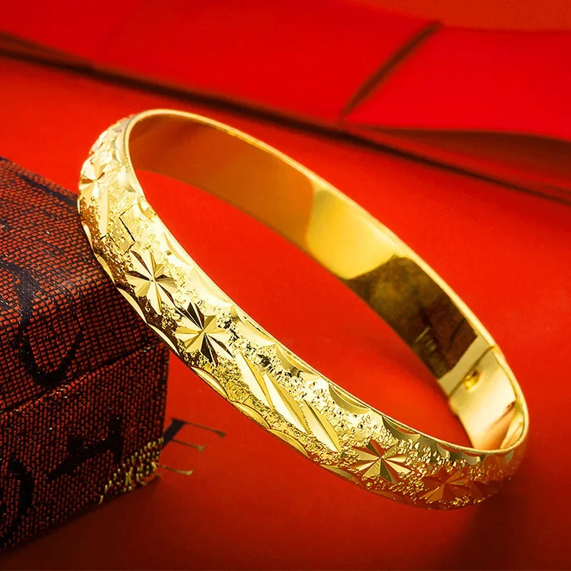 Umq 24K Vergulde Eenvoudige Gesp Armbanden Armband Voor Vrouwen Bruid Vriendin Gouden Armband Armbanden Mode Sieraden Geschenken