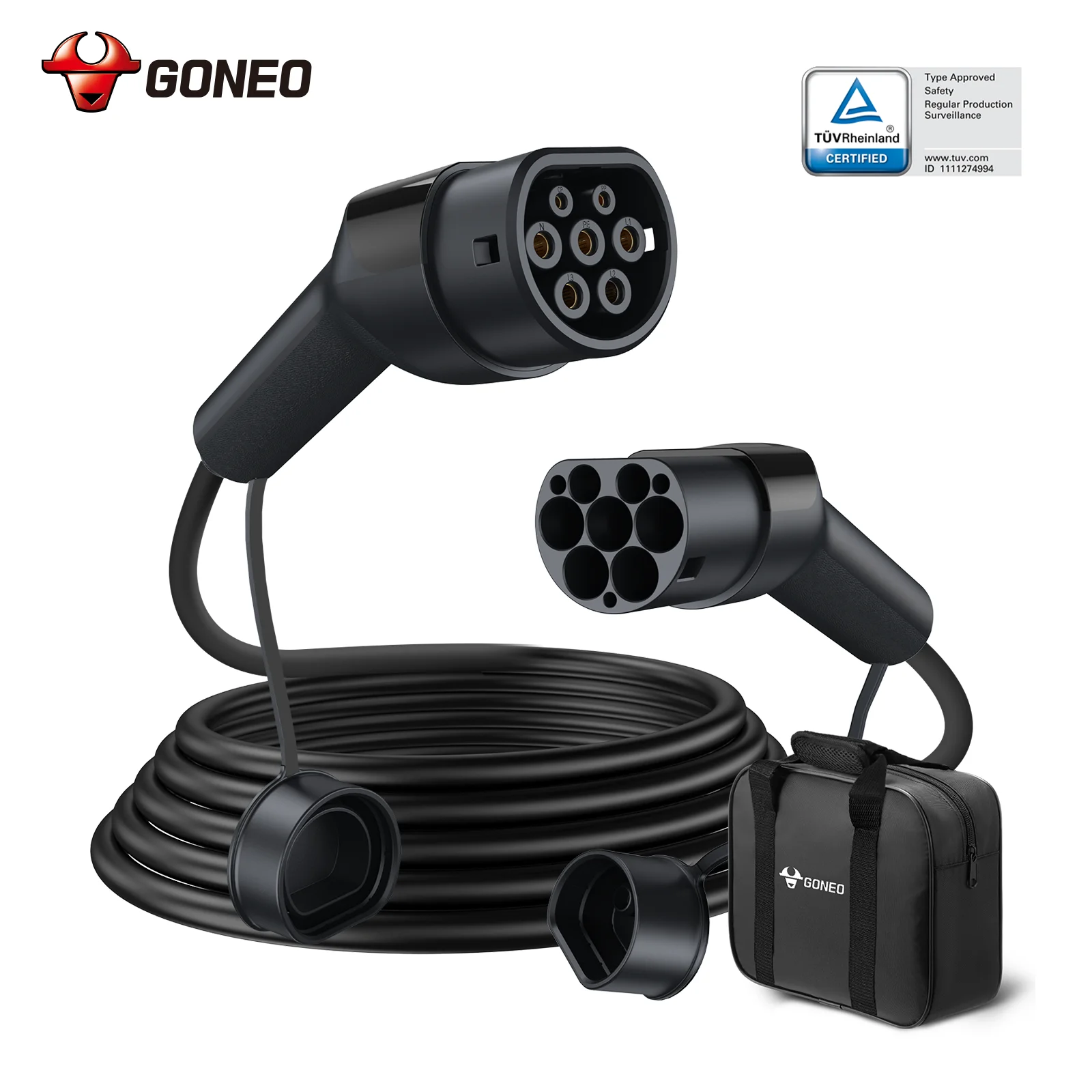 Image of GONEO Typ 2 Ladekabel 11kW/22kW, 16A/32A Typ 2 zu Typ 2 EV-Ladekabel, 400V Dreiphasig, Modus 3 Elektroauto-Ladekabel, IEC 62196-2, TPU, für EV & PHEV.