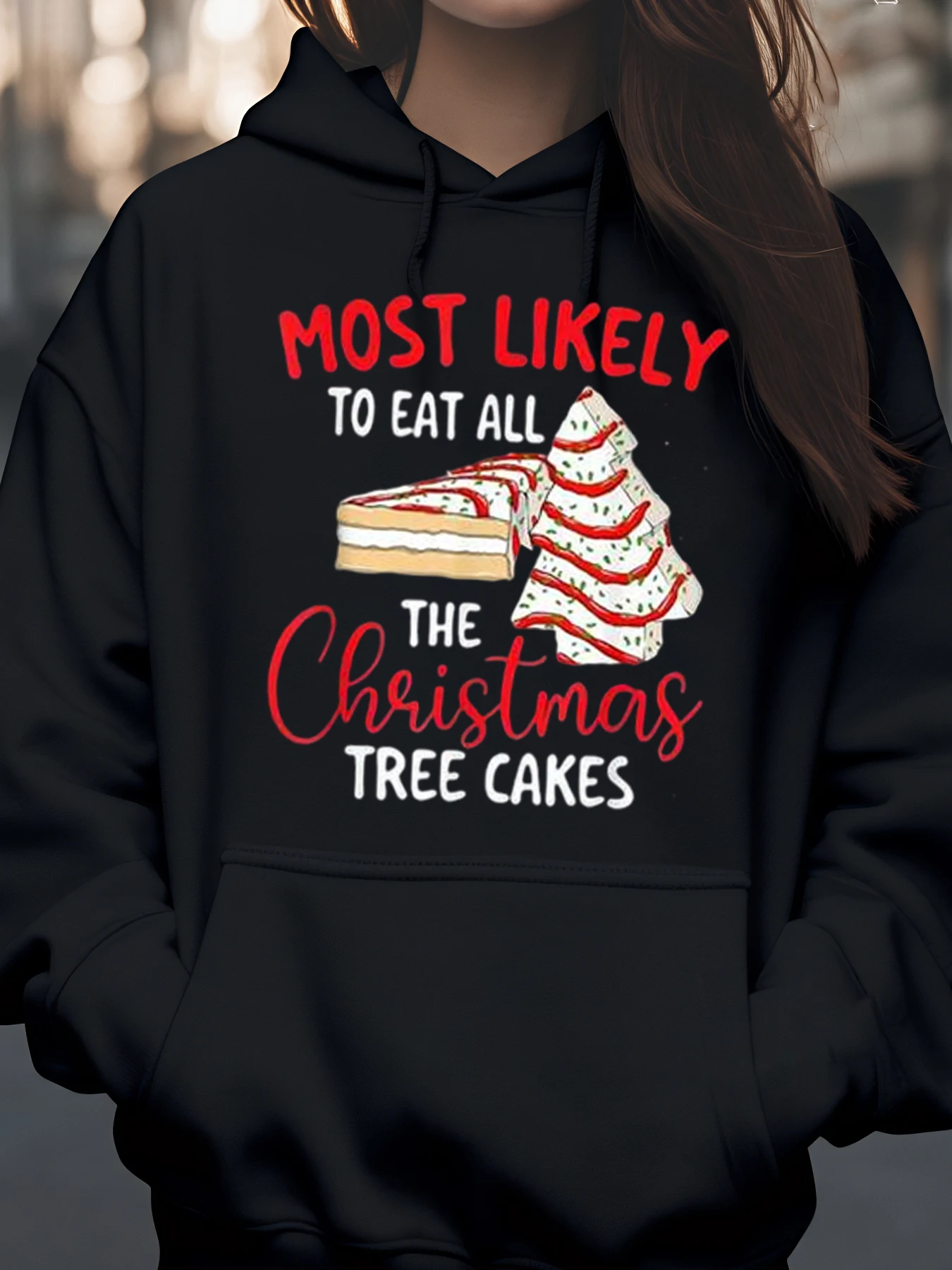 

Толстовка с принтом рождественского торта, праздничный сезон, повседневная одежда для женщин
