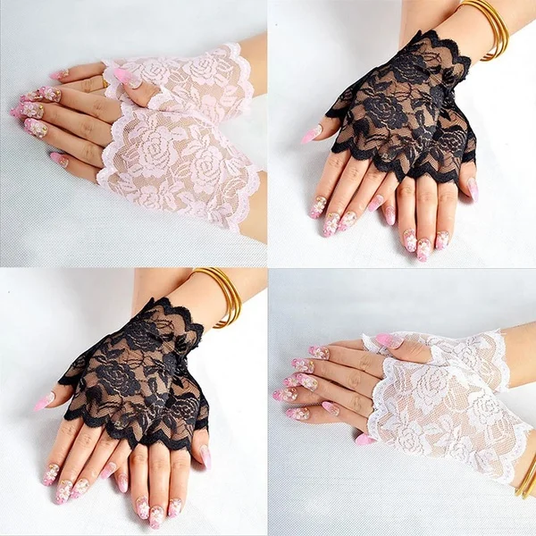 Delysia KingNew women's lace gloves short cute fingerless gloves sunscreen retro adult girl women's gloves