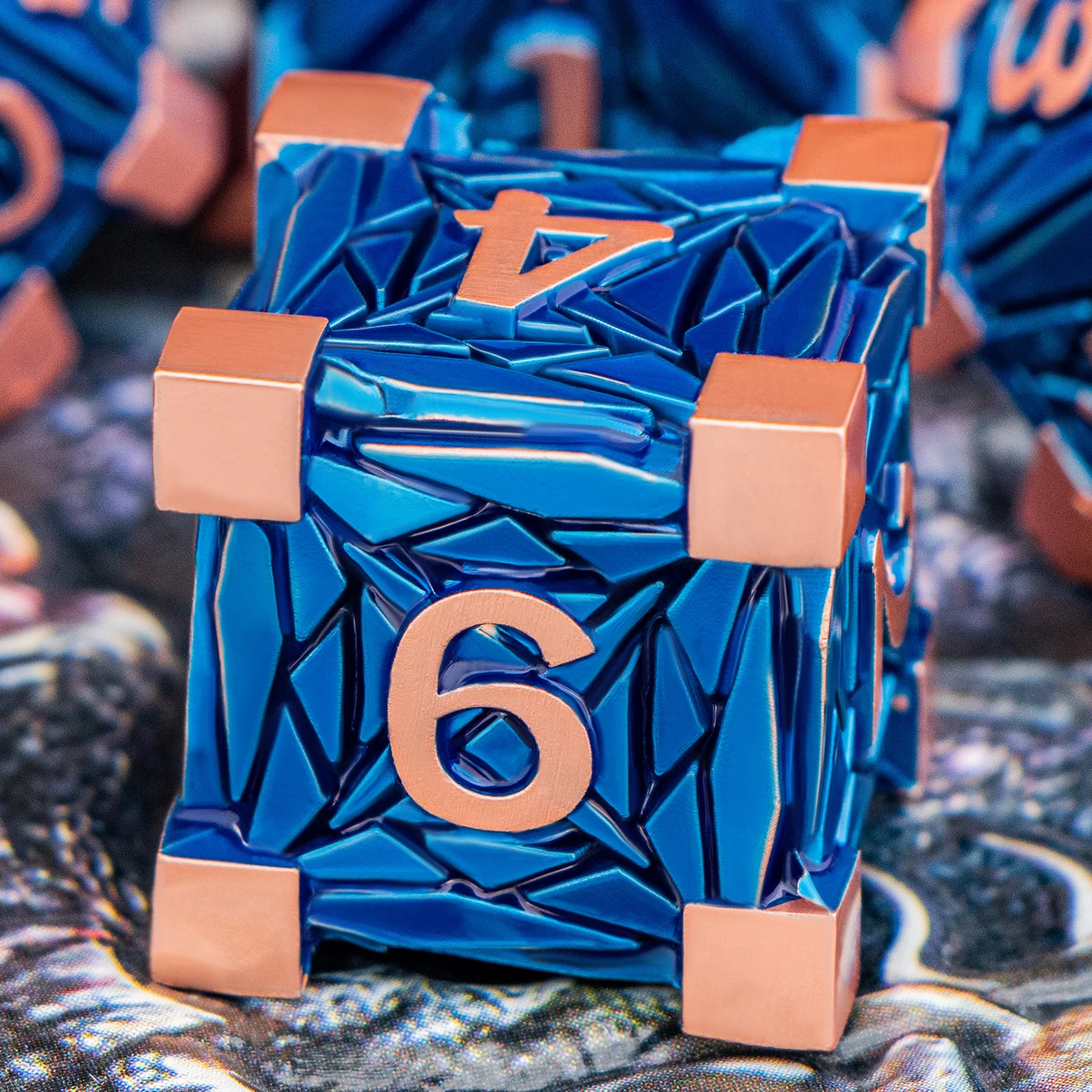 DND Metal Dice Set Shards Dice 7PCS D&D Copper Blue Polyhedral Dice RPG Role Playing Game Pathfinder D20 Sided D and D Dice Set