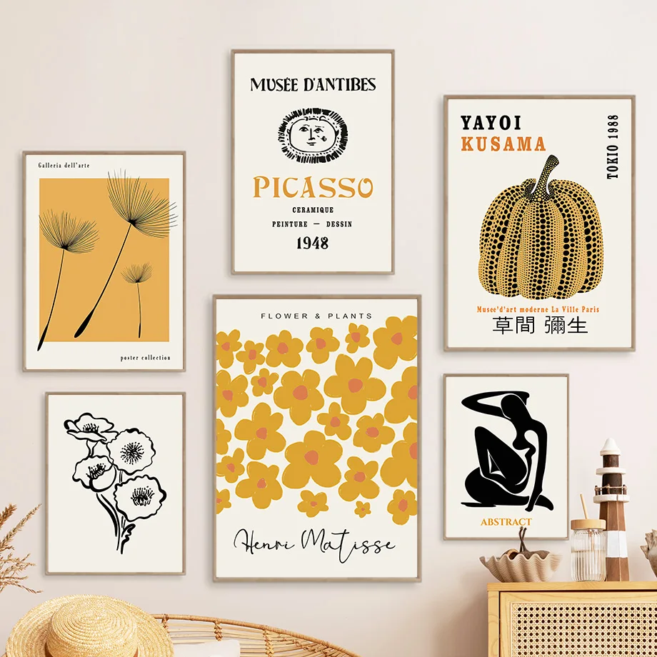 Matisse Poster Yayoi Kusama Gallery Posters and Prints Canvas Patings Flower Market Wall Art Pictures for Living Room Boho Decor