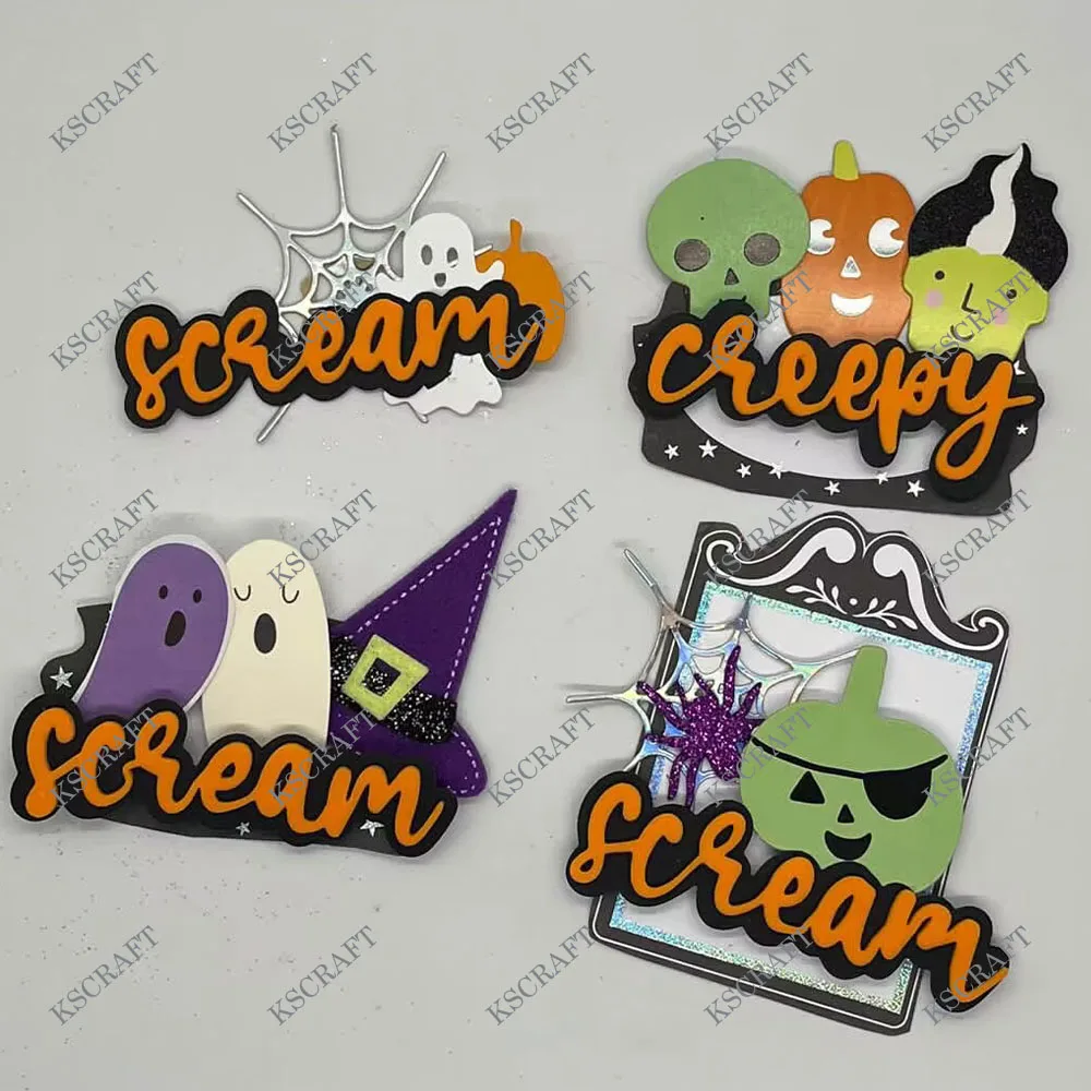 Kscraft 2024 Halloween Schaduw Woorden Cutting Dies Stencils Voor Diy Scrapbooking Decoratieve Embossing Diy Papieren Kaarten