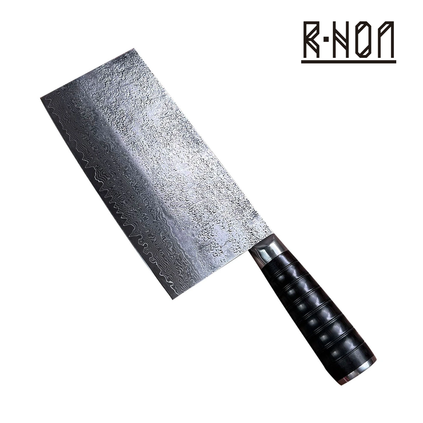 RHON 8inch Hand Forging Damascus Steel Cleaver Knife Ebony Wooden Handle Chinese Kitchen Meat Slicing Vegetable Cutting Knives