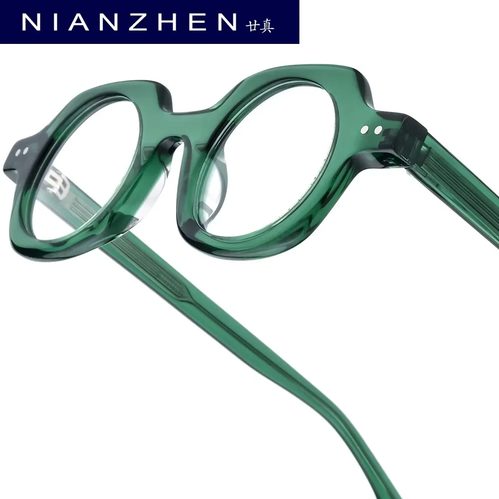 NIANZHEN Acetate Eyeglasses Frame Men New Vintage Polygon Brand Design Glasses Women Retro Eyewear Japanese Spectacles 29007
