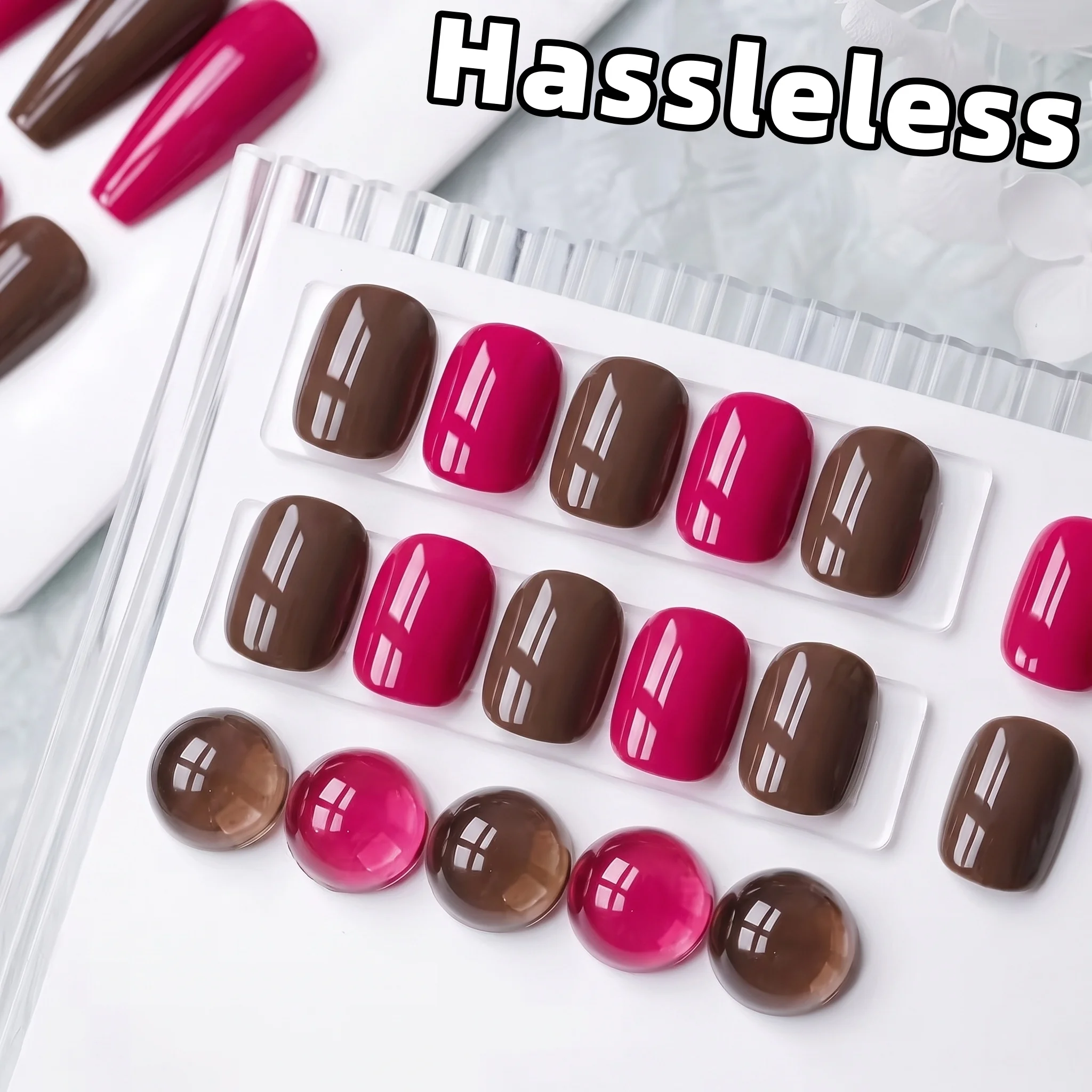 Hassleless 2Pcs Coffee Brown + Rose Red Color-Contrasting Nail Gel Set, 2-Pack, High Saturation, Long-Lasting Shine, Semi-Permanent Nail Gel, Home Salon Manicure, Create Eye-Catching Nail Styles, DIY Nail Design, Salon