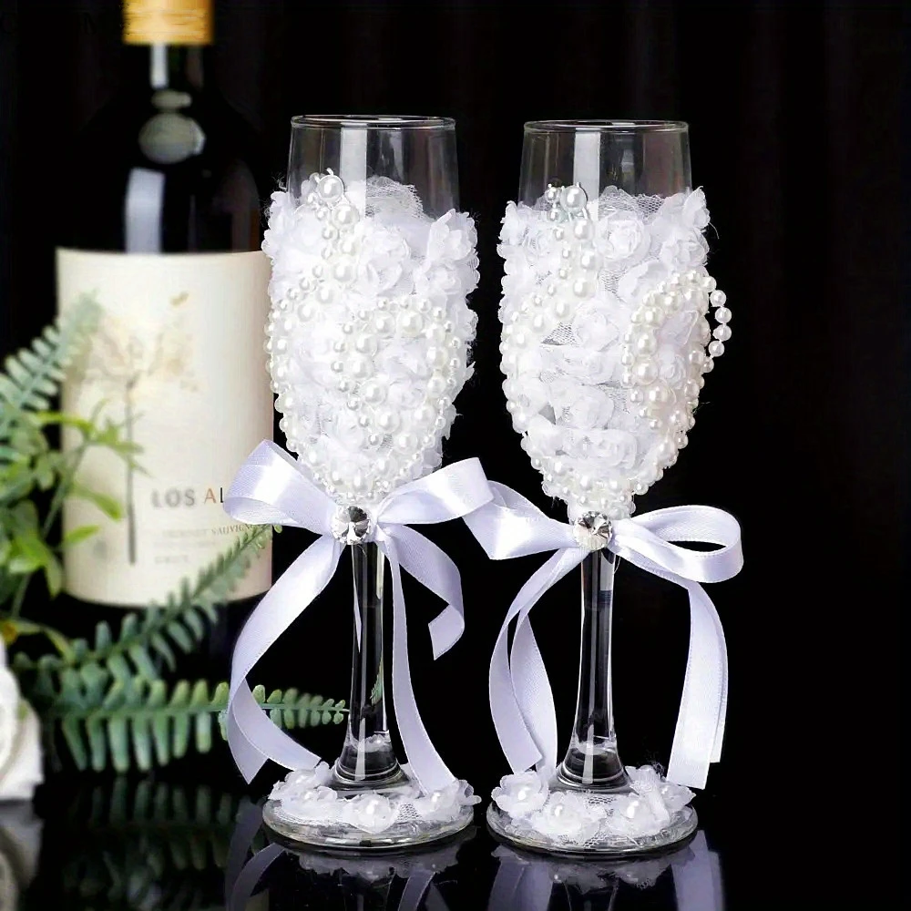 Champagne Flute Pair - 1 Pair Wedding Champagne Glasses Bride
