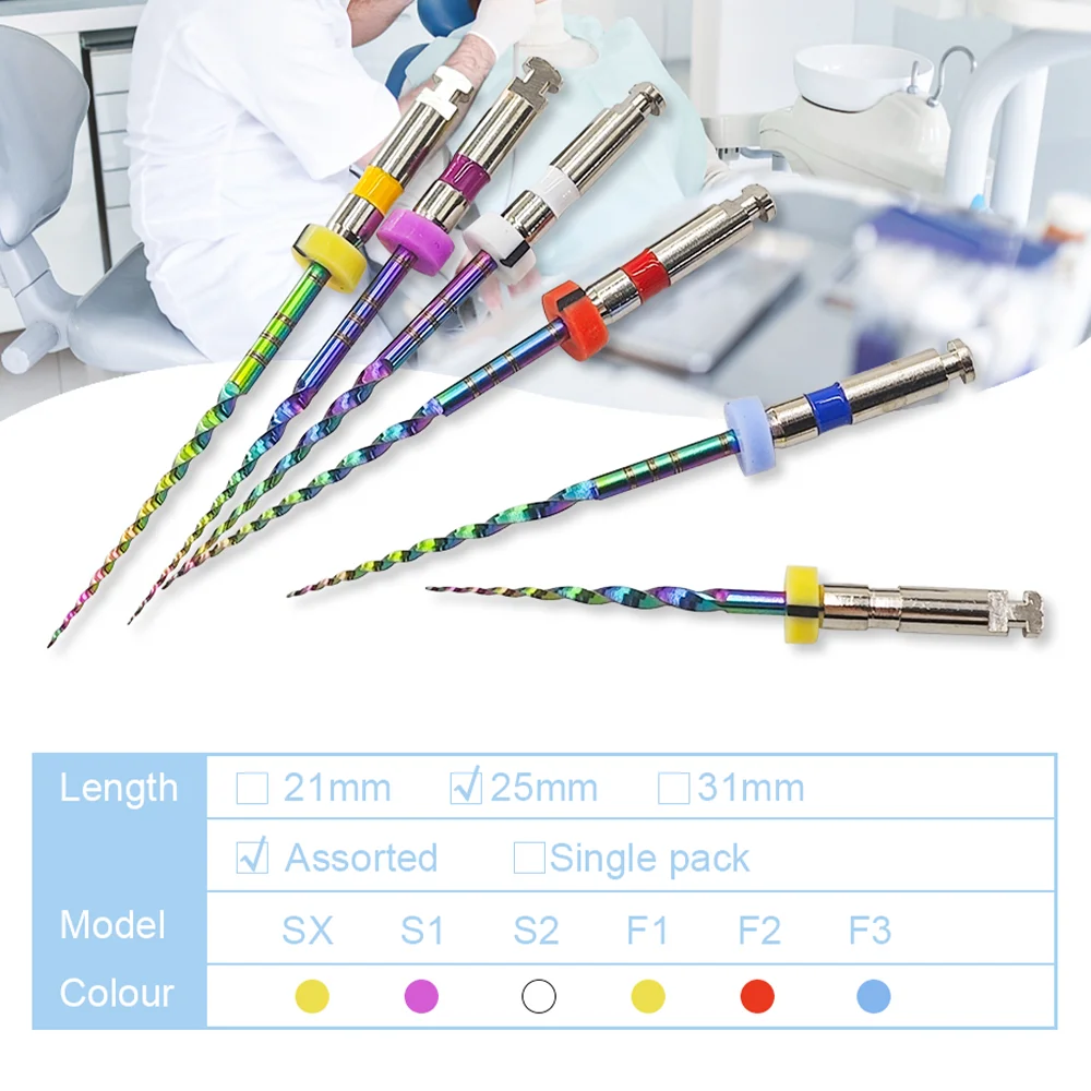 6pcs/pack Rainbow Series Dental Endo Gold Files X-Pro Large NITI Taper Rotary Endodontic File SX S1 F1 F2 F3 21MM 25MM 31MM
