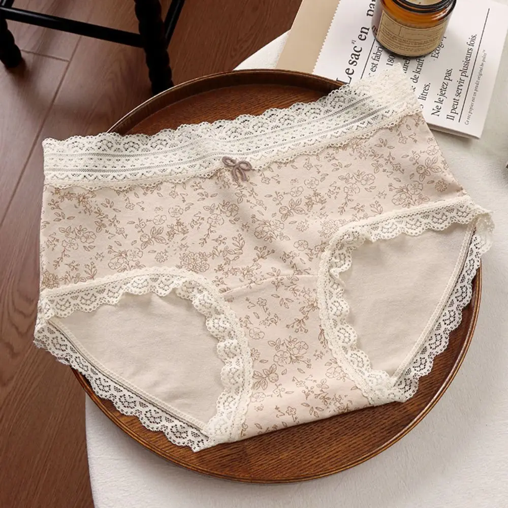 

Fashion Mid Waist Lace Cotton Panties Bunny Flower Bear Underwear for Women Sweet Floral Lace Briefs Summer