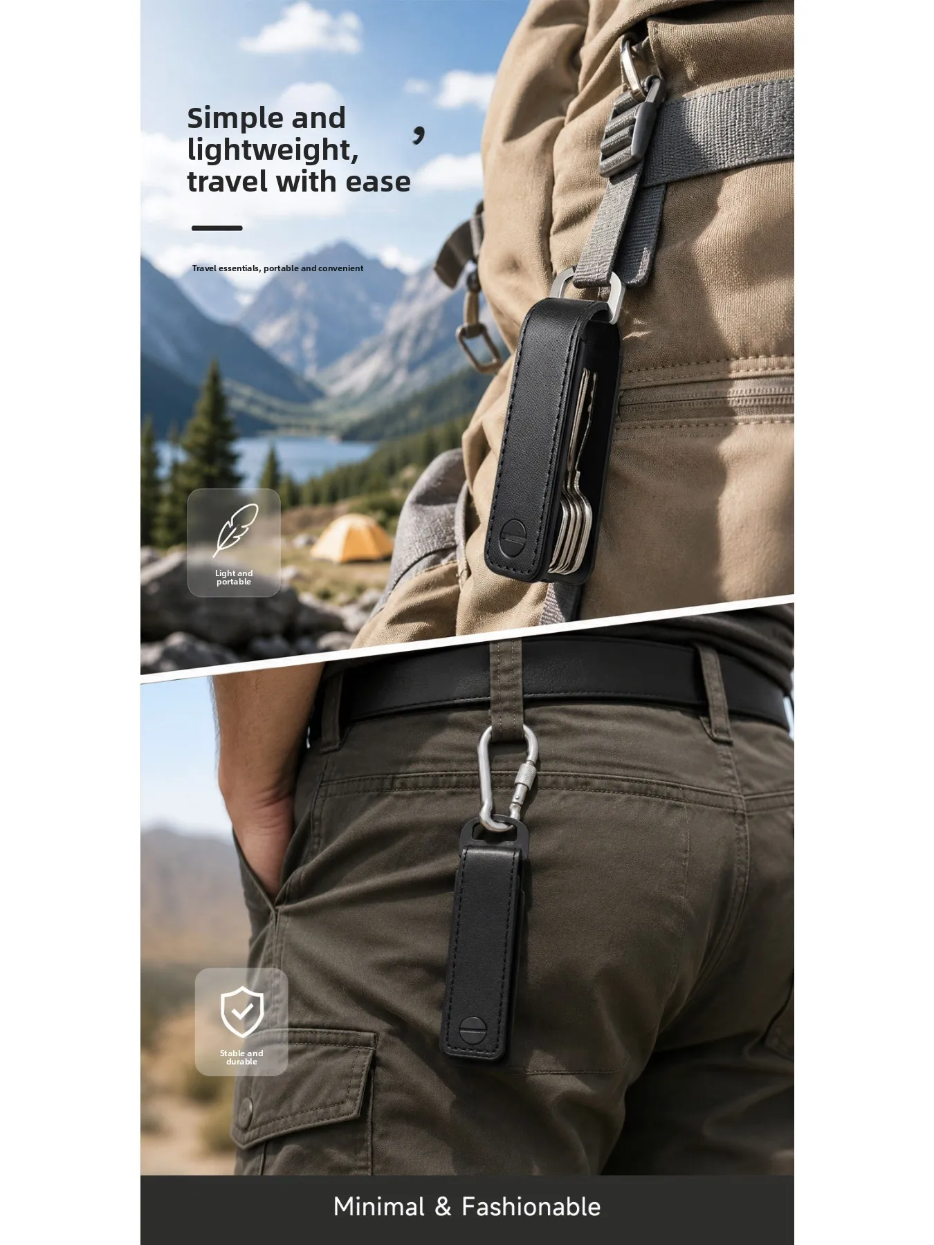 Tragbares Multifunktionales Leder-Schlüsseletui Aluminium-Schlüsselorganizer Clip Langlebiger Taschen-Schlüsselanhänger für Standardschlüssel – Detail 12