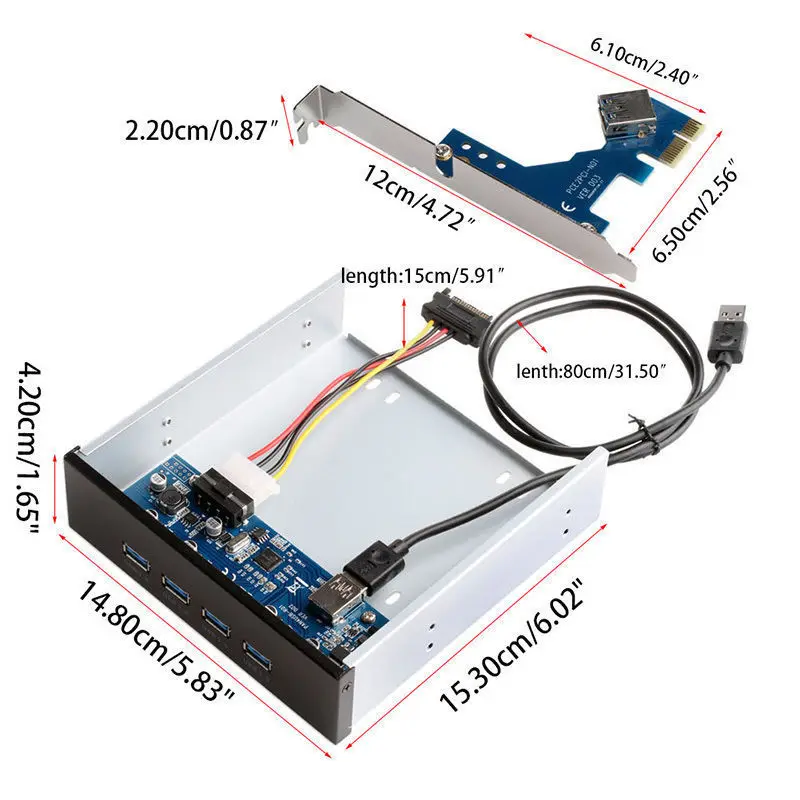 Divisores de Panel frontal de 4 puertos USB 3,0, HUB USB 3,0, adaptador de tarjeta PCI-E PCI Express de 5,25 ", Bahía de expansión de Panel frontal para PC y ordenador