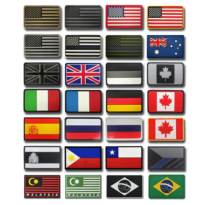 3D PVC Flag rubber Badge Hook Army Military Tactical Hook Patches Russia USA Canada Cloth Stickers Shoulder Emblem Applique