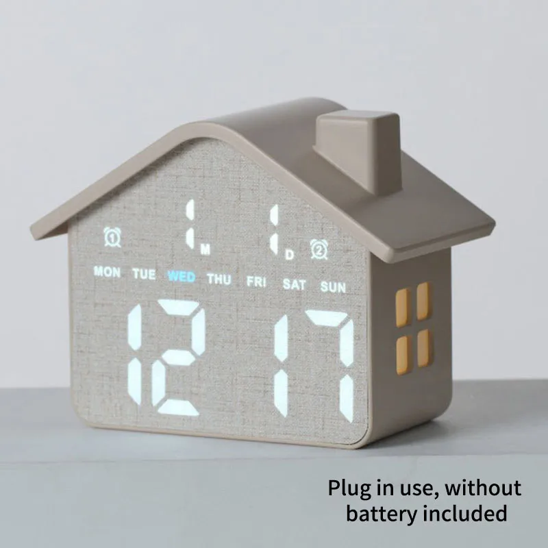 Led House Shaped Digital Alarm Clock Simple Electronic Clock With Small Night Light Bedside Decoration Date Week Display Gift