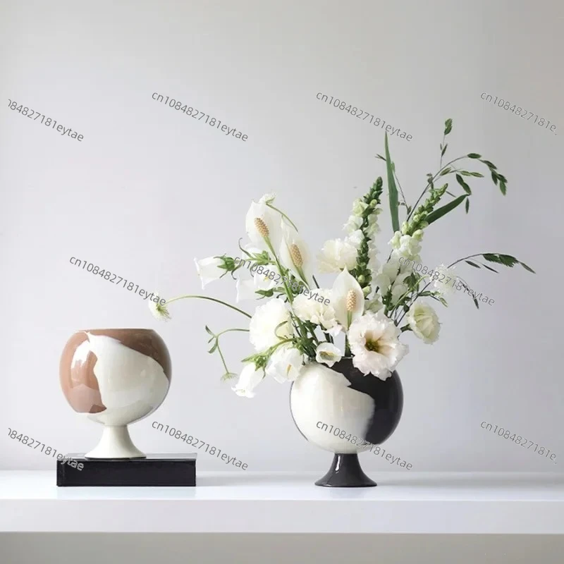 Irregular Grain Ceramic Vase, Spherical Floral Arranger for Hydroponics, Home Decor Accessory