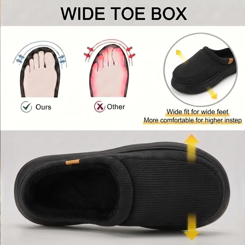 Breit geschnittene Herren-Hausschuhe mit Fußgewölbestütze, EVA-Dicksohle, Obermaterial aus Cord, weiche und bequeme Memory-Schaum-Einlage, Indoor-Schuhe – Detail 6