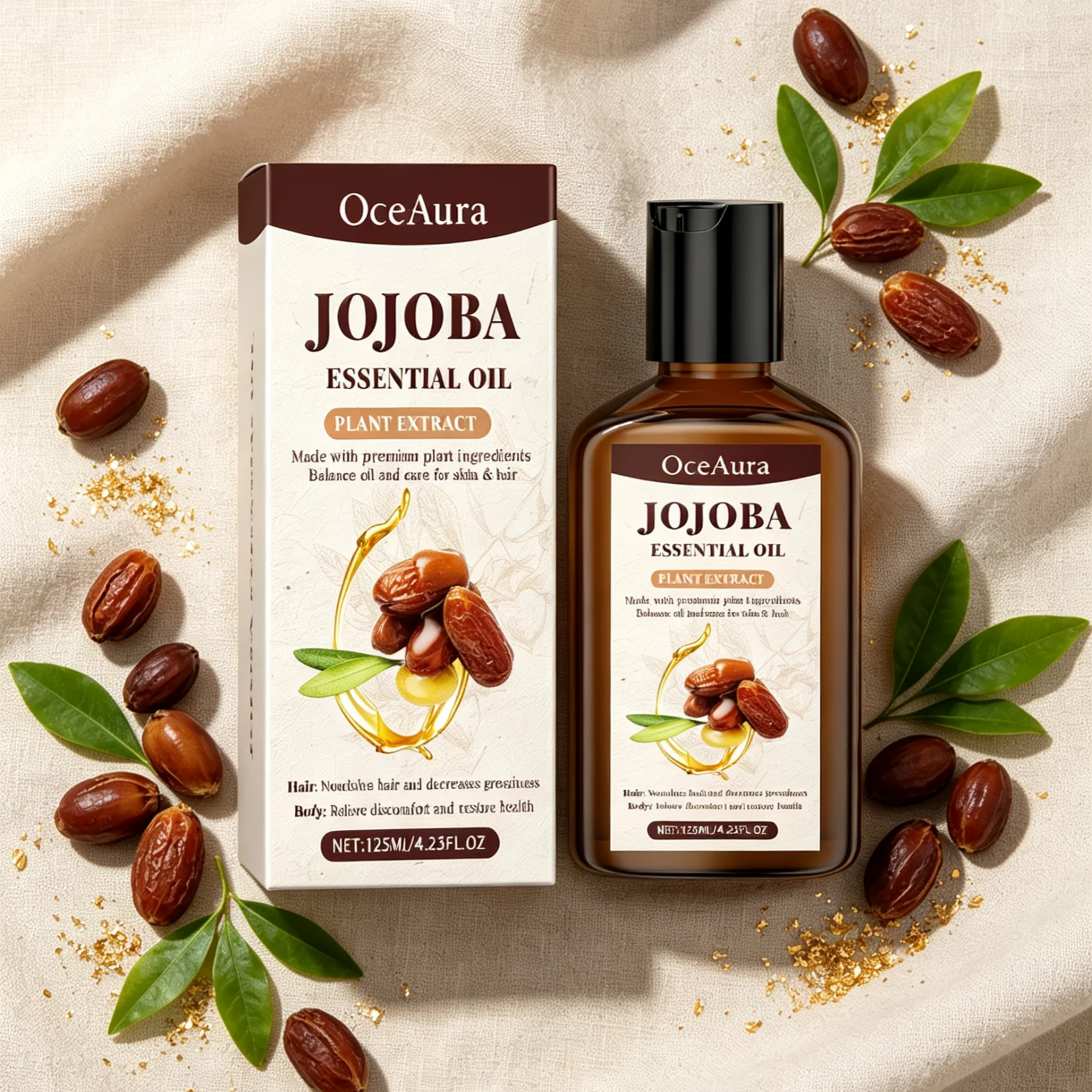 OceAura Jojoba Essential Oil Smoothing Frizzy Hair Nourishing Deep Moisturizing Skin Repairing Gentle Hair Body Care Oil 125ml